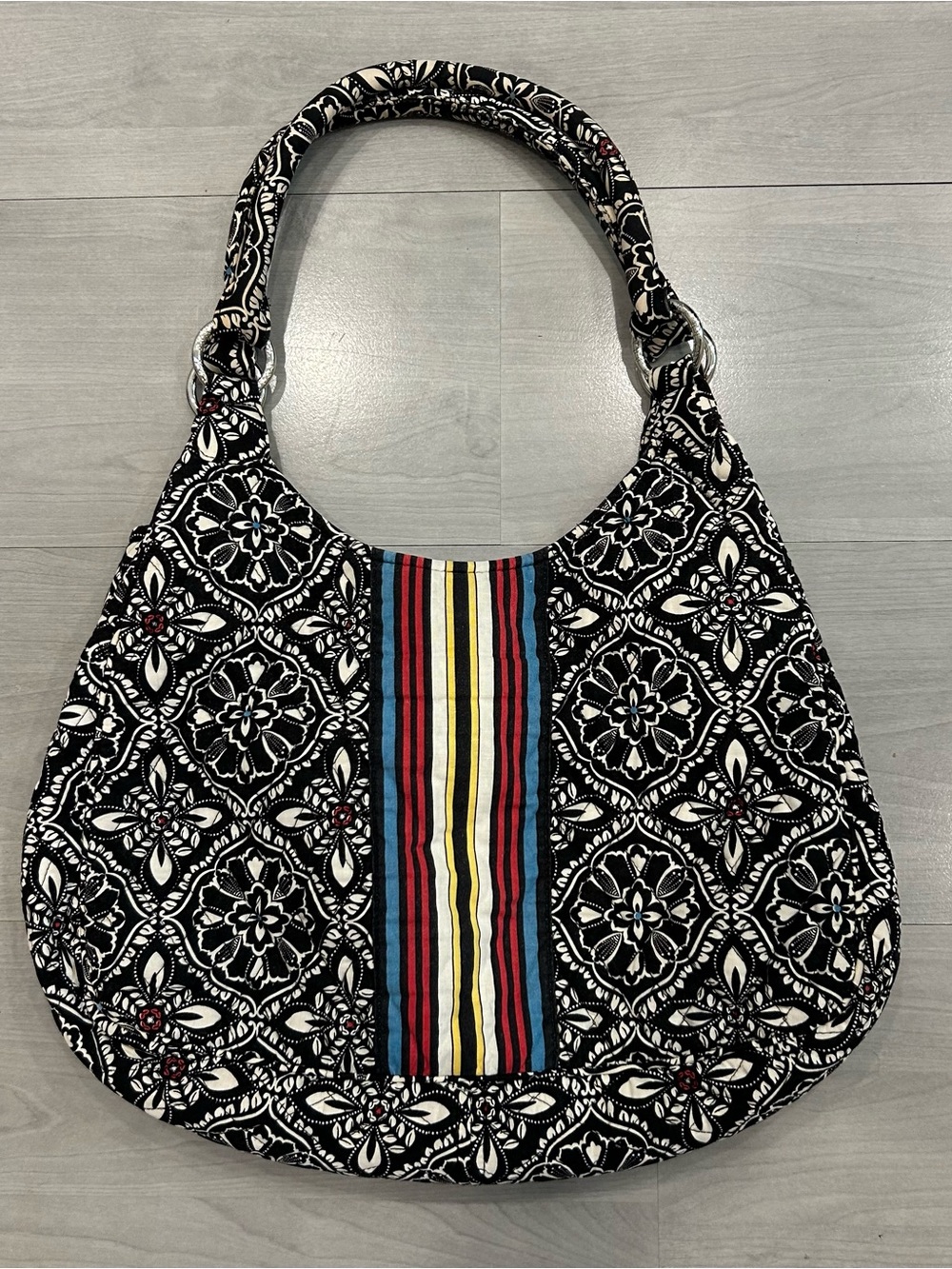 Vera Bradley Barcelona Large Satchel Bag Shoulder Purse Handbag Floral Stripe